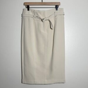 Eva Mendes Womens Midi Pencil Skirt 10 Cream Buckle Thick Office Career